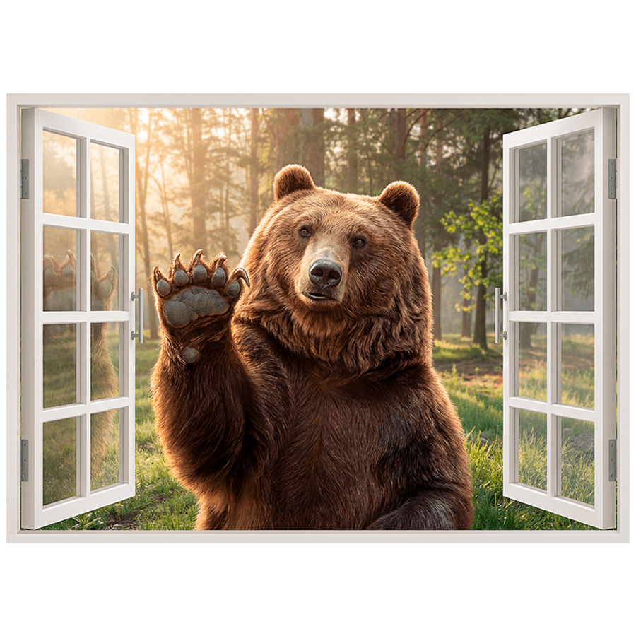 Wall Stickers: Waving Bear Window