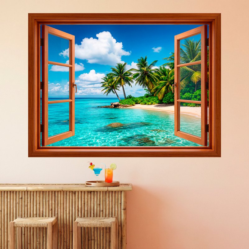 Wall Stickers: Tropical Paradise Beach Window