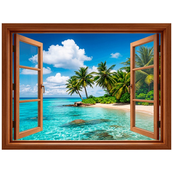Wall Stickers: Tropical Paradise Beach Window