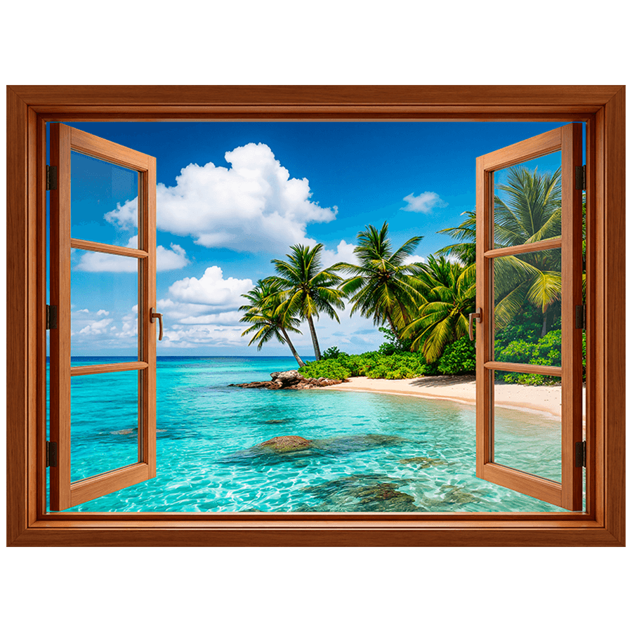 Wall Stickers: Tropical Paradise Beach Window