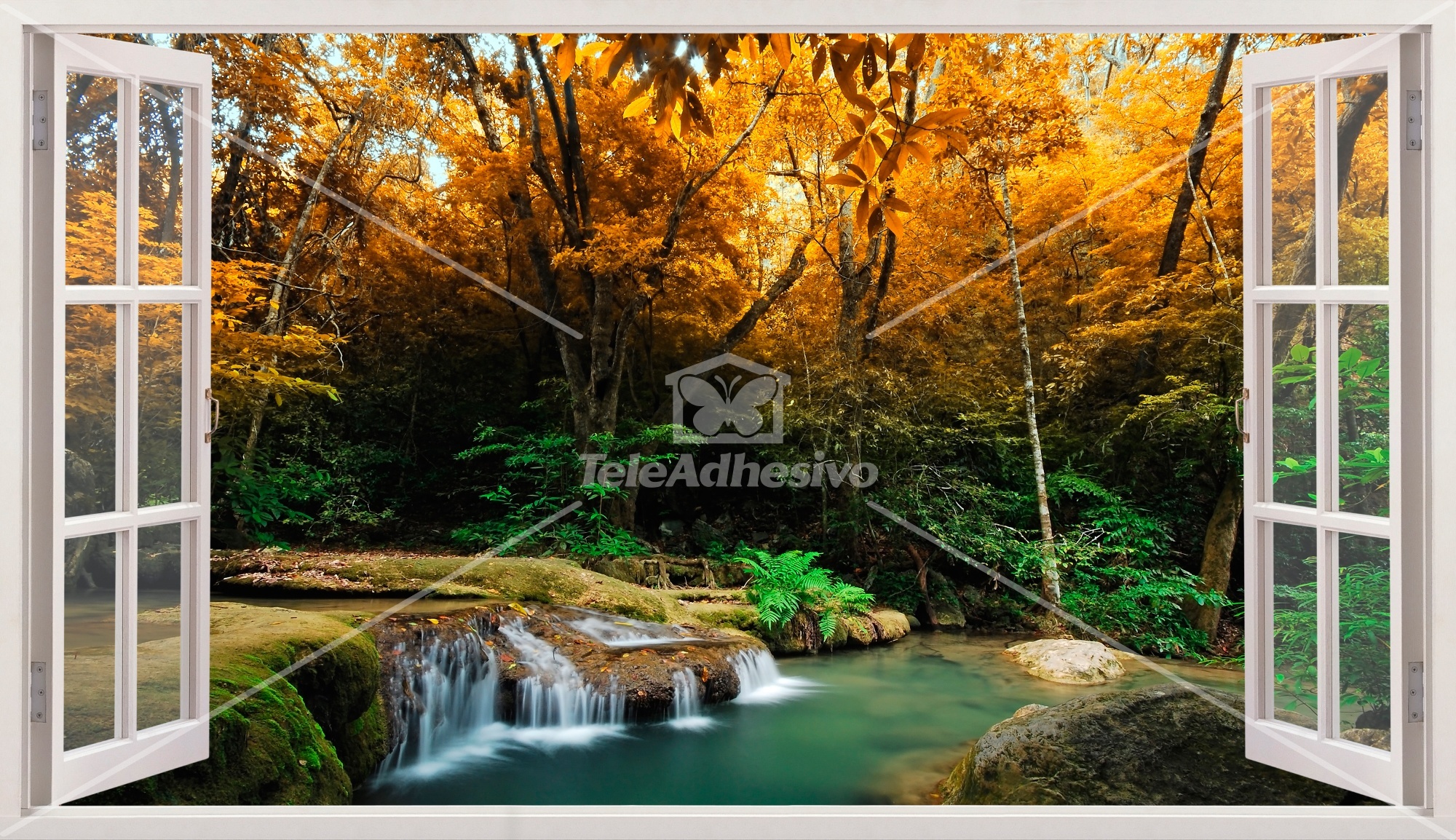 3D Lake Waterfall Mountain View Window Sticker - Large Vinyl Wall Poster 196