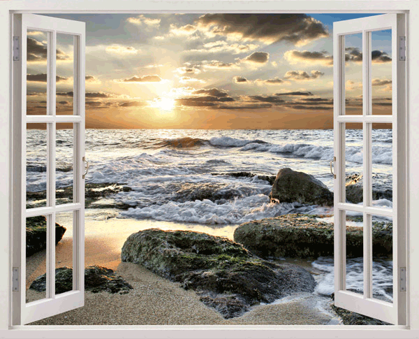 Wall Stickers: Rocky Beach Sunset Window