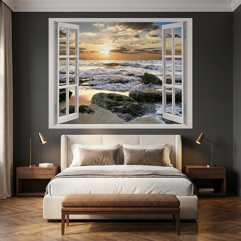 Wall Stickers: Rocky Beach Sunset Window
