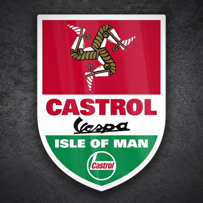 Car & Motorbike Stickers: Classic Vespa Castrol Isle of Man Shield