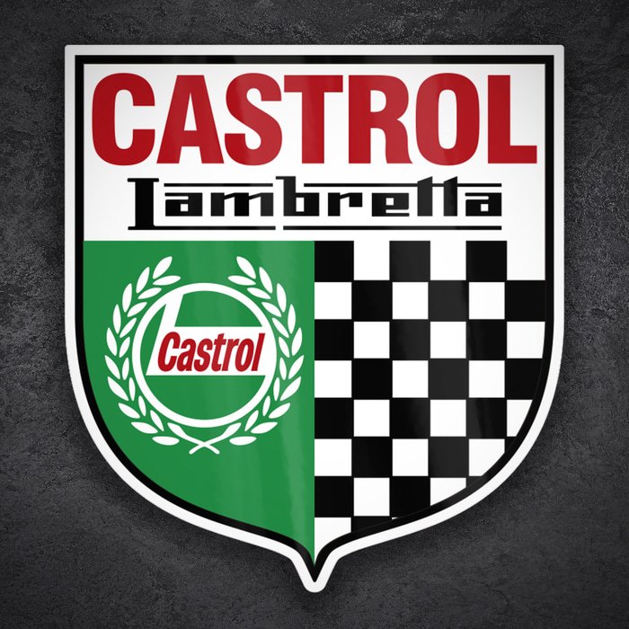 Car & Motorbike Stickers: Lambretta Castrol Shield with Racing Checkers