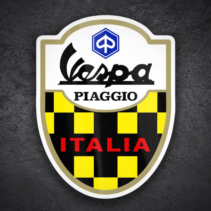 Car & Motorbike Stickers: Piaggio Vespa Italia Racing Shield with Checkers