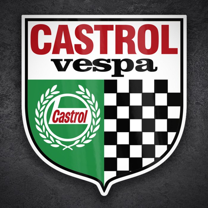 Car & Motorbike Stickers: Vespa Castrol Shield with Racing Checkers
