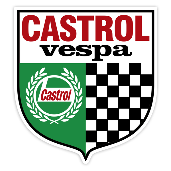 Car & Motorbike Stickers: Vespa Castrol Shield with Racing Checkers