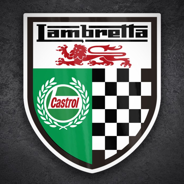Car & Motorbike Stickers: Lambretta Castrol Shield with English Lion and Che