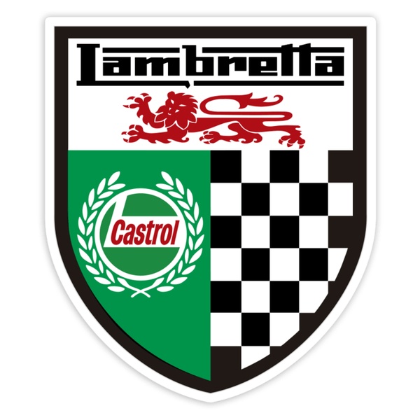 Car & Motorbike Stickers: Lambretta Castrol Shield with English Lion and Che