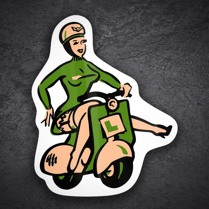 Car & Motorbike Stickers: Retro Girl on Green Vespa