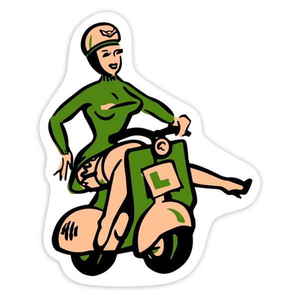 Car & Motorbike Stickers: Retro Girl on Green Vespa