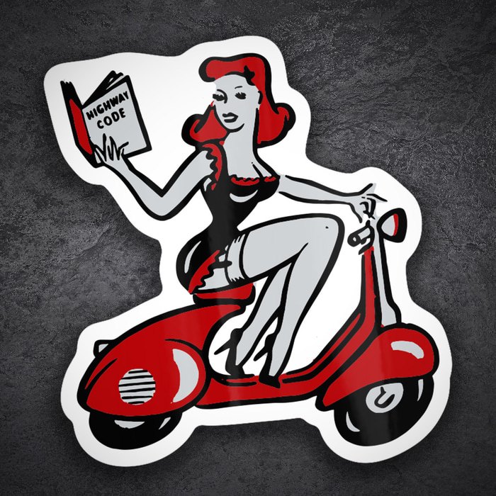 Car & Motorbike Stickers: Red Pin Up Girl on Vespa