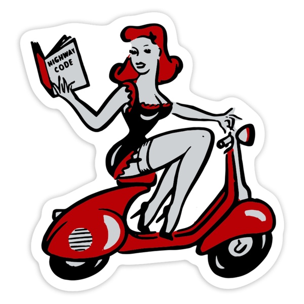 Car & Motorbike Stickers: Red Pin Up Girl on Vespa
