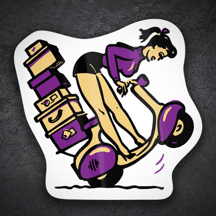 Car & Motorbike Stickers: Girl with Overloaded Vespa Scooter