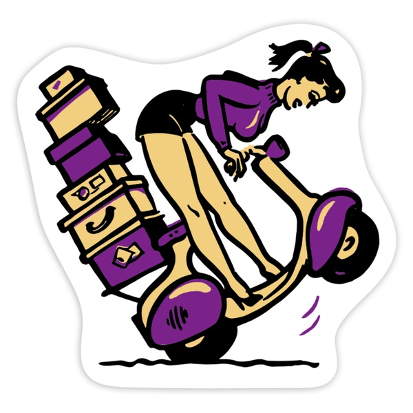Car & Motorbike Stickers: Girl with Overloaded Vespa Scooter