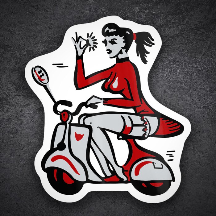 Car & Motorbike Stickers: Pin-Up Girl on Vespa Giving OK Sign