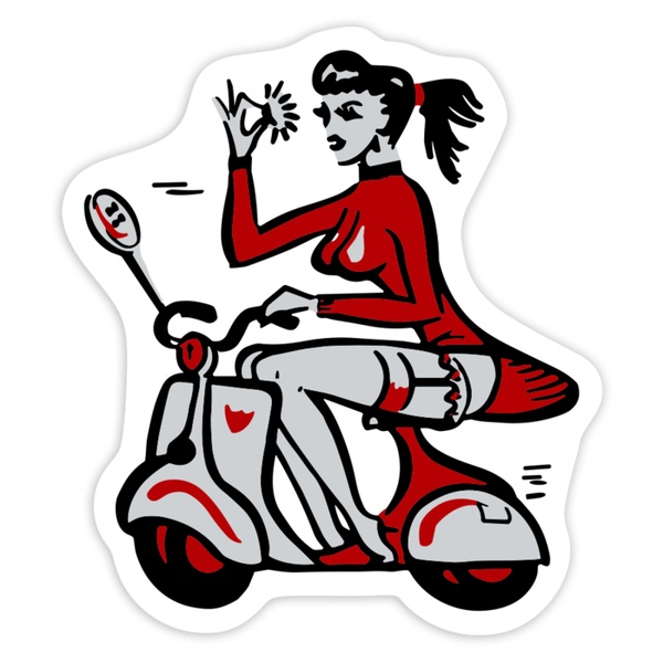 Car & Motorbike Stickers: Pin-Up Girl on Vespa Giving OK Sign