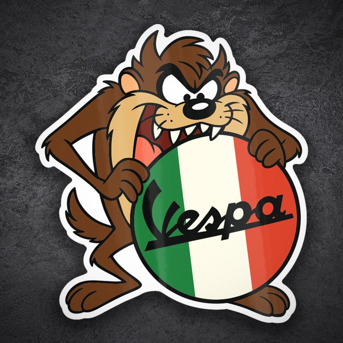 Car & Motorbike Stickers: Taz with Vespa and Italian flag