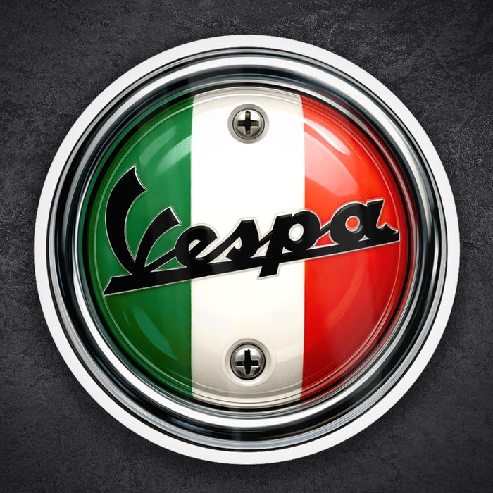 Car & Motorbike Stickers: Vespa emblem Italian flag chrome screws