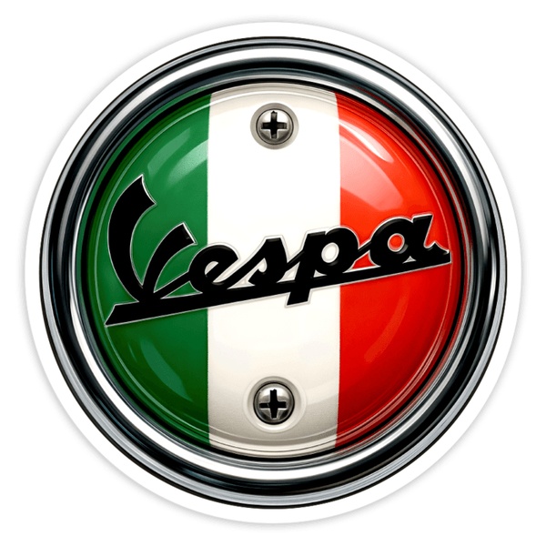 Car & Motorbike Stickers: Vespa emblem Italian flag chrome screws