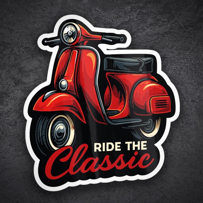 Car & Motorbike Stickers: Red Vespa Ride the Classic
