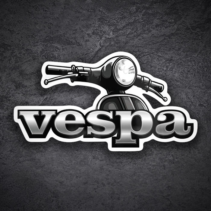 thumbnail image 2 of Vespa VE-311 Carbon Copper Cascade Emblem / Sticker - Front Placement, Black Plastic 2 of 4