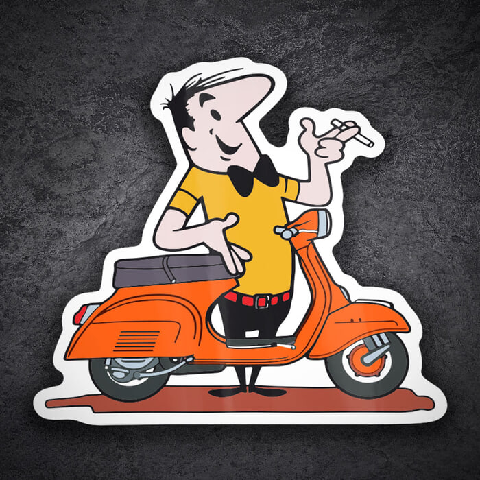 Car & Motorbike Stickers: Orange Vespa Cartoon Man