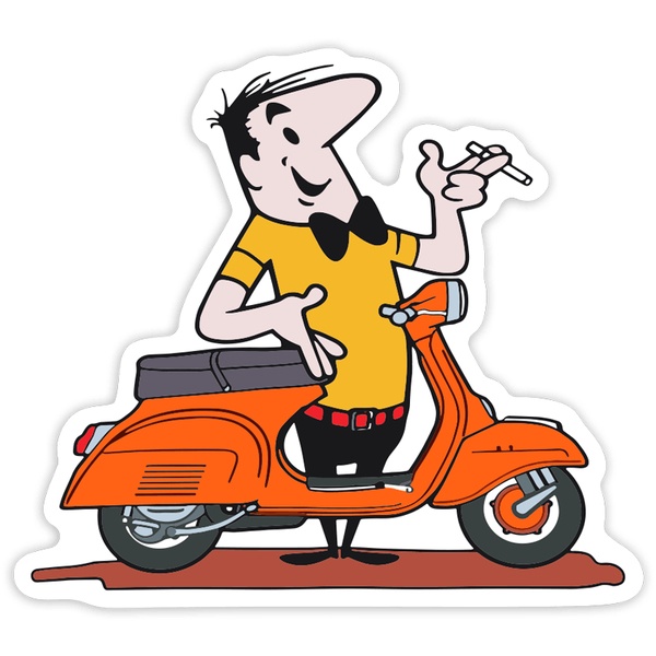 Car & Motorbike Stickers: Orange Vespa Cartoon Man