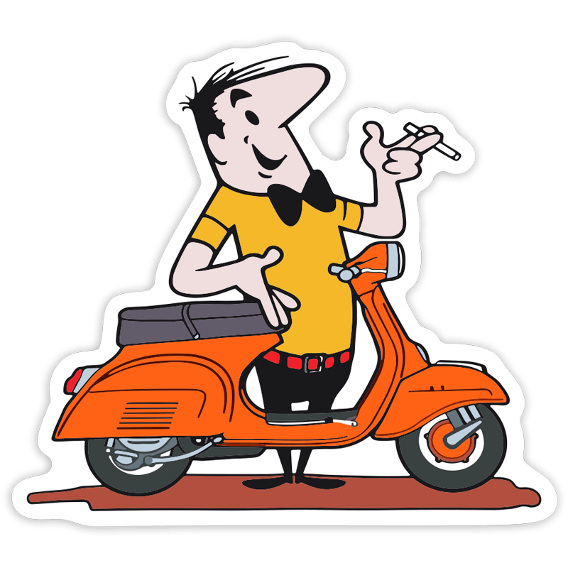 Car & Motorbike Stickers: Orange Vespa Cartoon Man