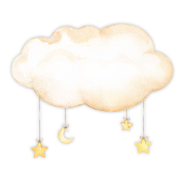 Stickers for Kids: Cloud with moon and watercolor stars