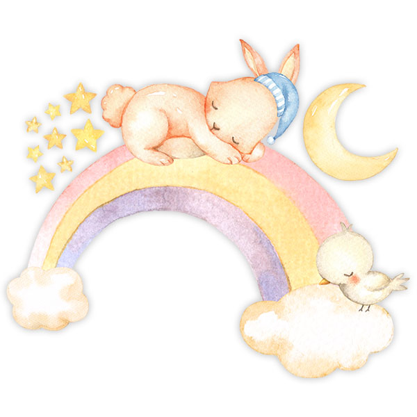 Stickers for Kids: Kit Rabbit sleeping in rainbows