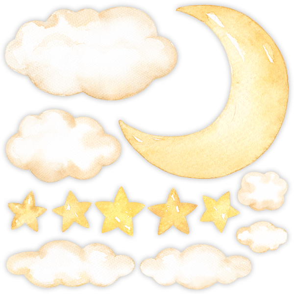 Stickers for Kids: Kit moon, clouds and watercolour stars