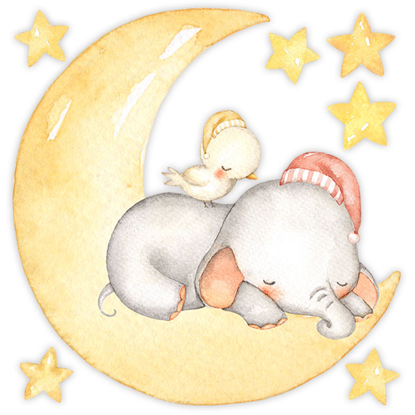 Stickers for Kids: Elephant and chick sleeping on the moon