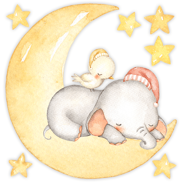Stickers for Kids: Elephant and chick sleeping on the moon 0