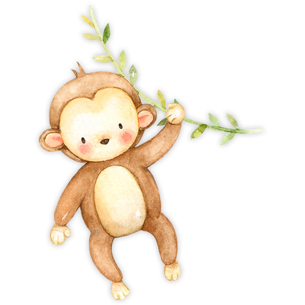 Stickers for Kids: Monkey with branch in watercolor