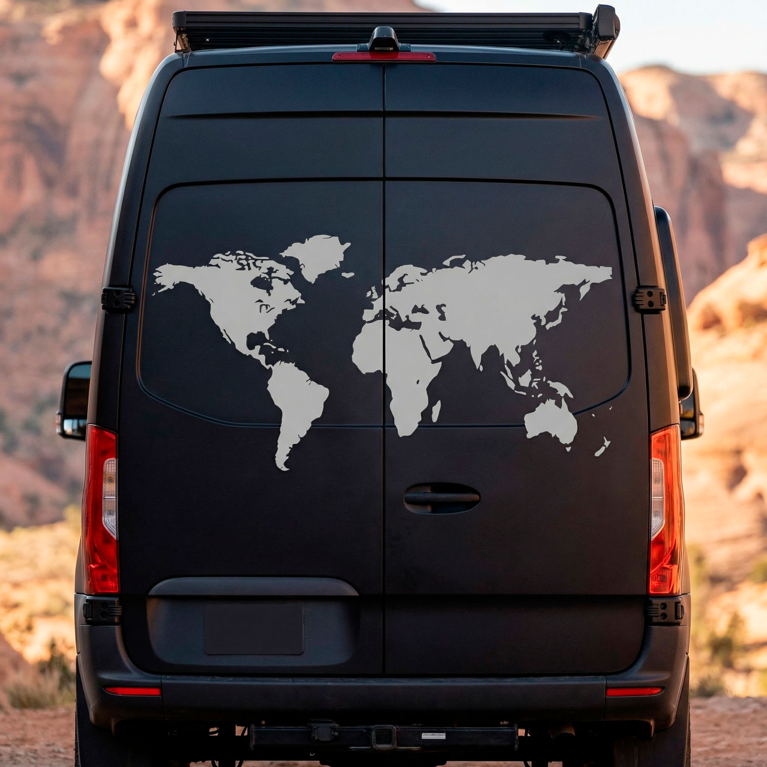 Camper van decals: Silhouette Map Mundi Low
