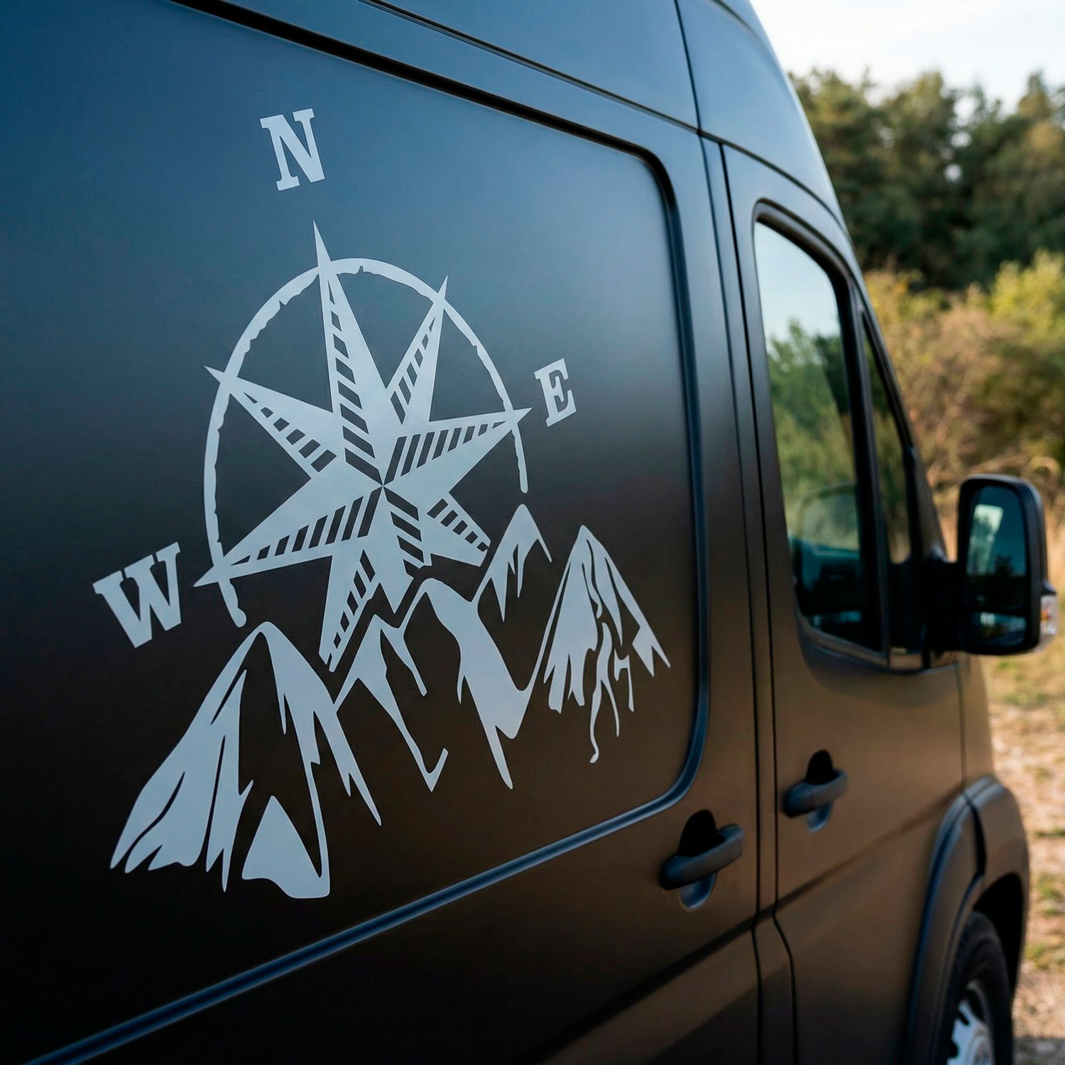 Camper van decals: Compass rose at the mountain