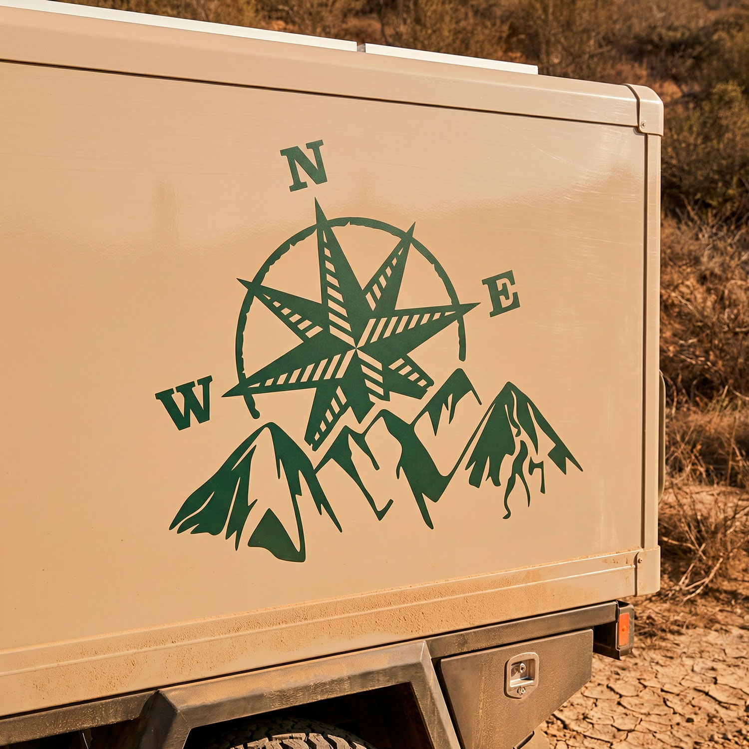 Camper van decals: Compass rose at the mountain