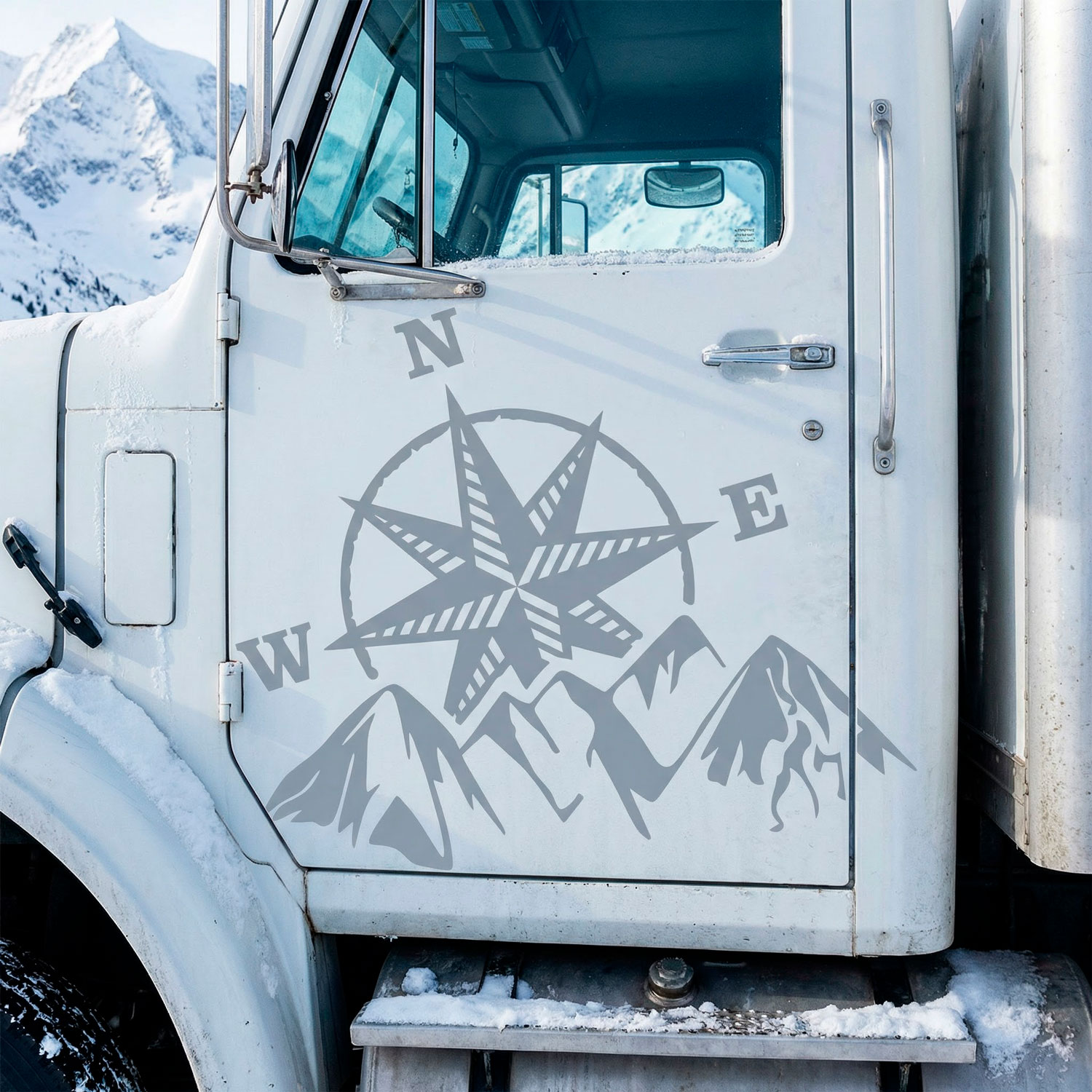 Camper van decals: Compass rose at the mountain