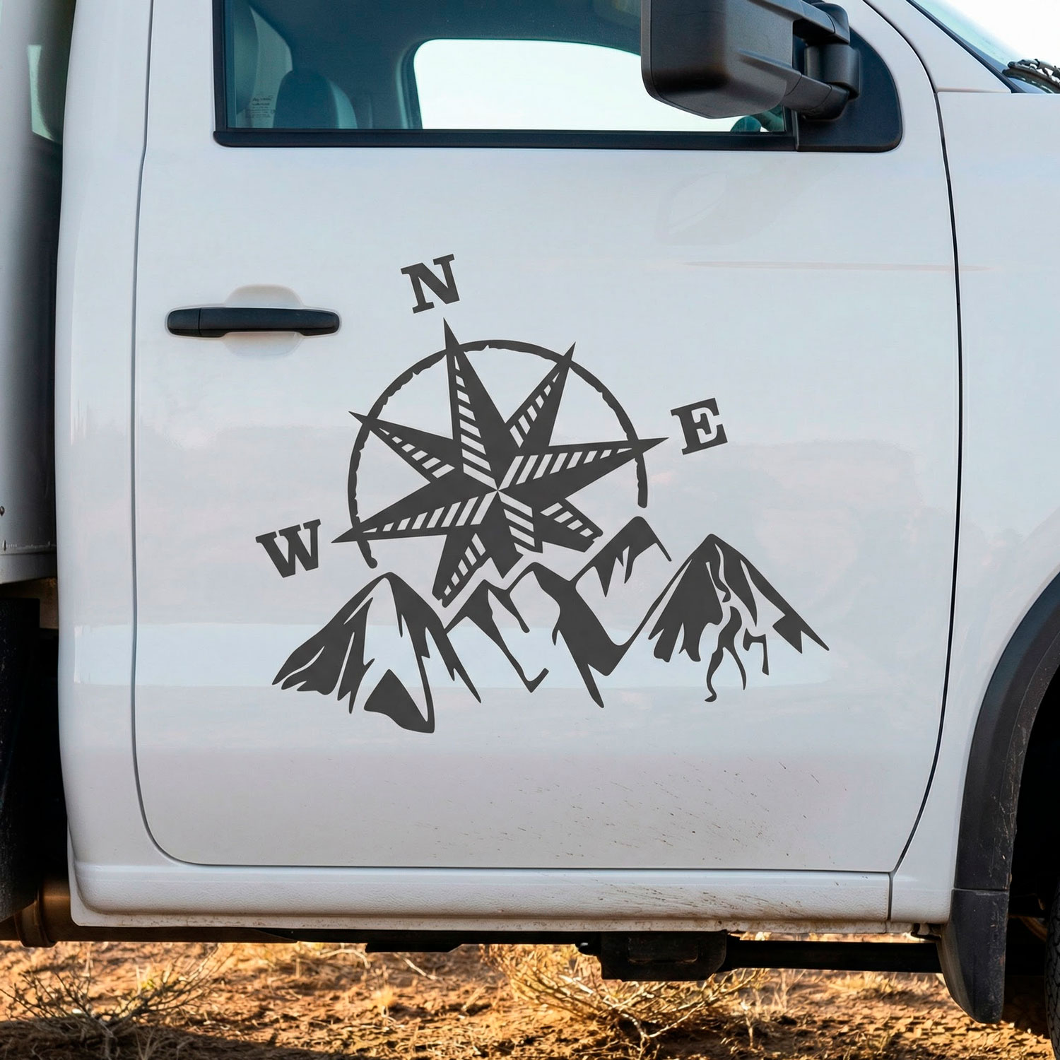 Camper van decals: Compass rose at the mountain
