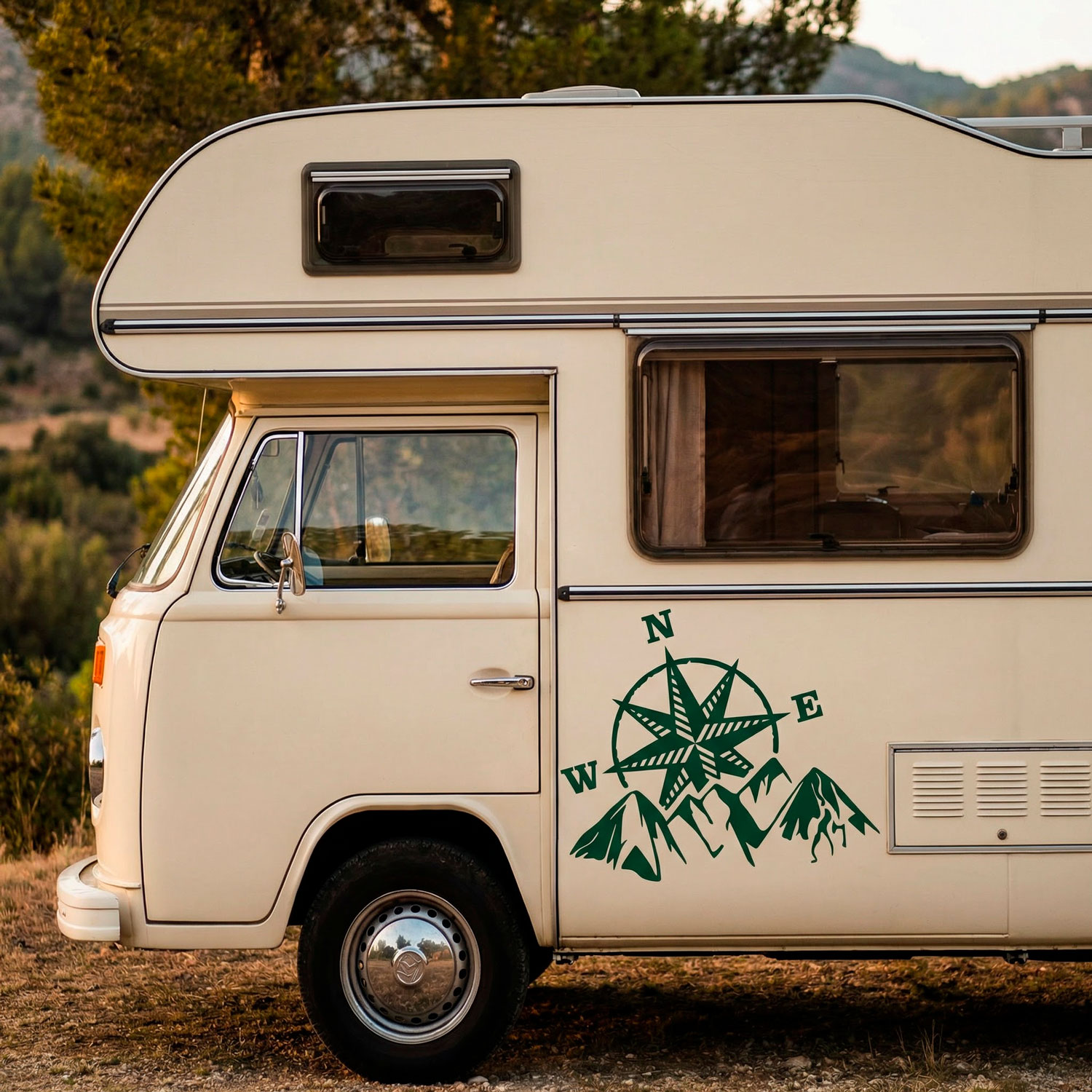 Camper van decals: Compass rose at the mountain