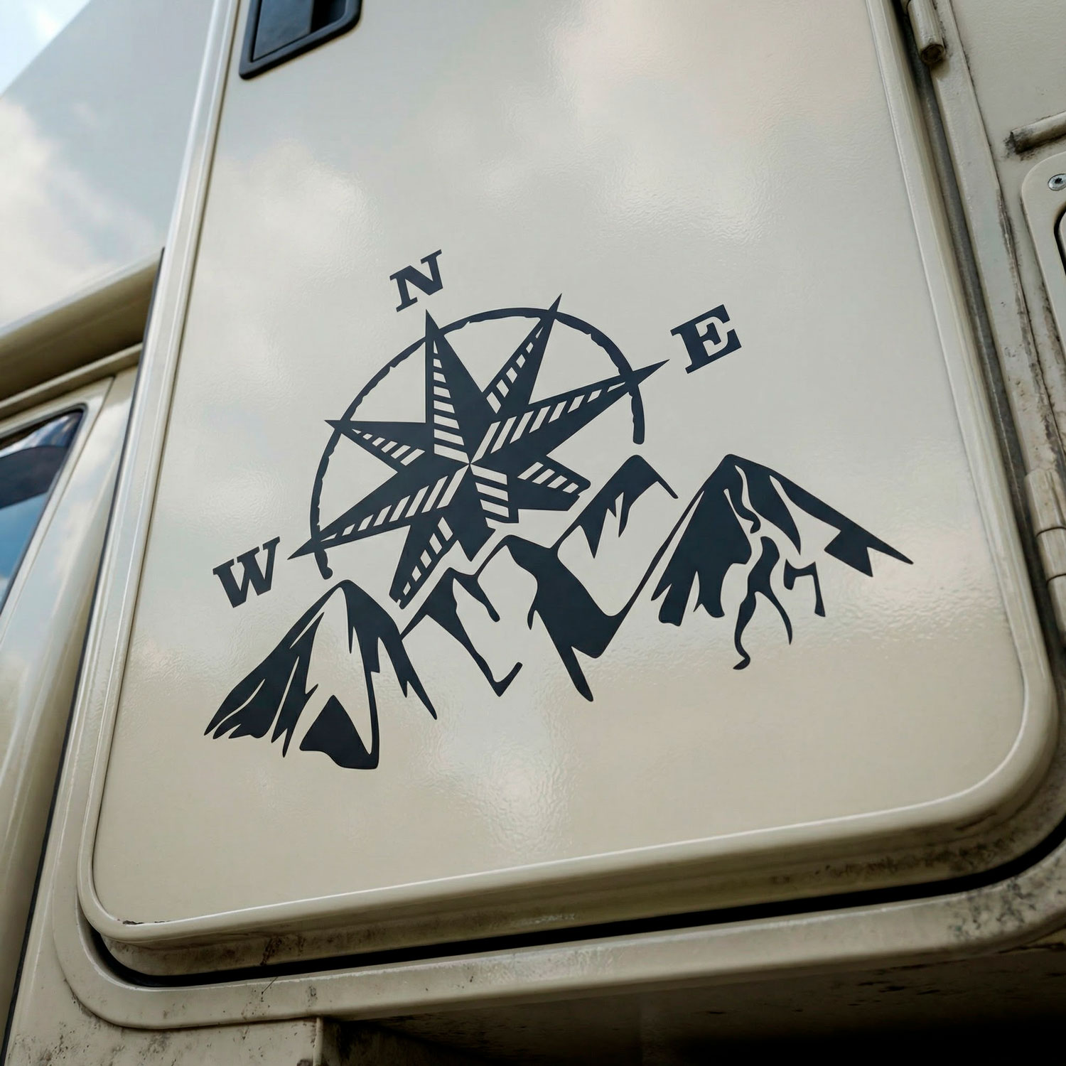 Camper van decals: Compass rose at the mountain