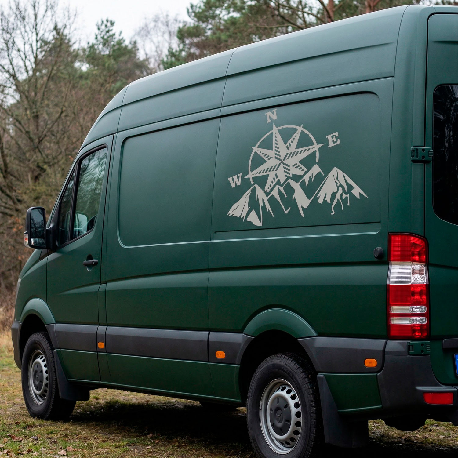 Camper van decals: Compass rose at the mountain