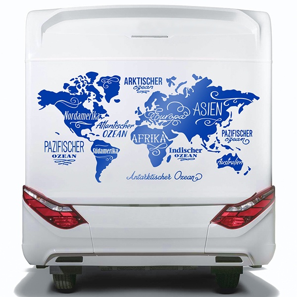 Camper van decals: World Map in german, Oceans and Continents