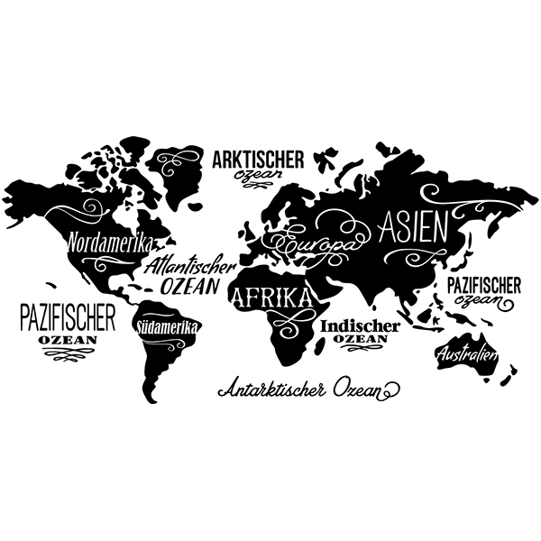 Camper van decals: World Map in german, Oceans and Continents
