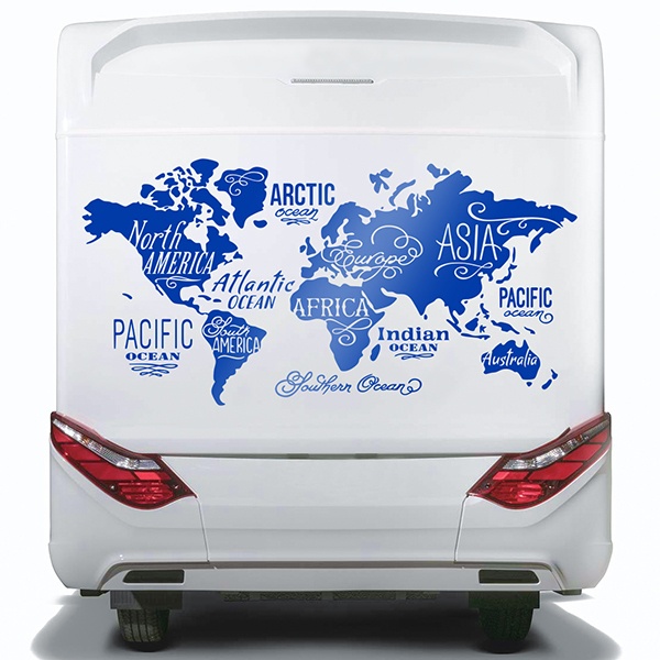 Camper van decals: World Map in english, Oceans and Continents