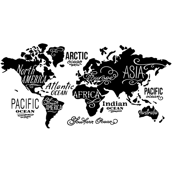 Camper van decals: World Map in english, Oceans and Continents
