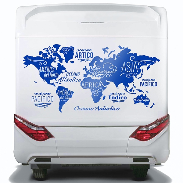 Camper van decals: World Map in spanish, Oceans and Continents