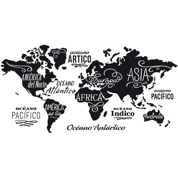 Camper van decals: World Map in spanish, Oceans and Continents